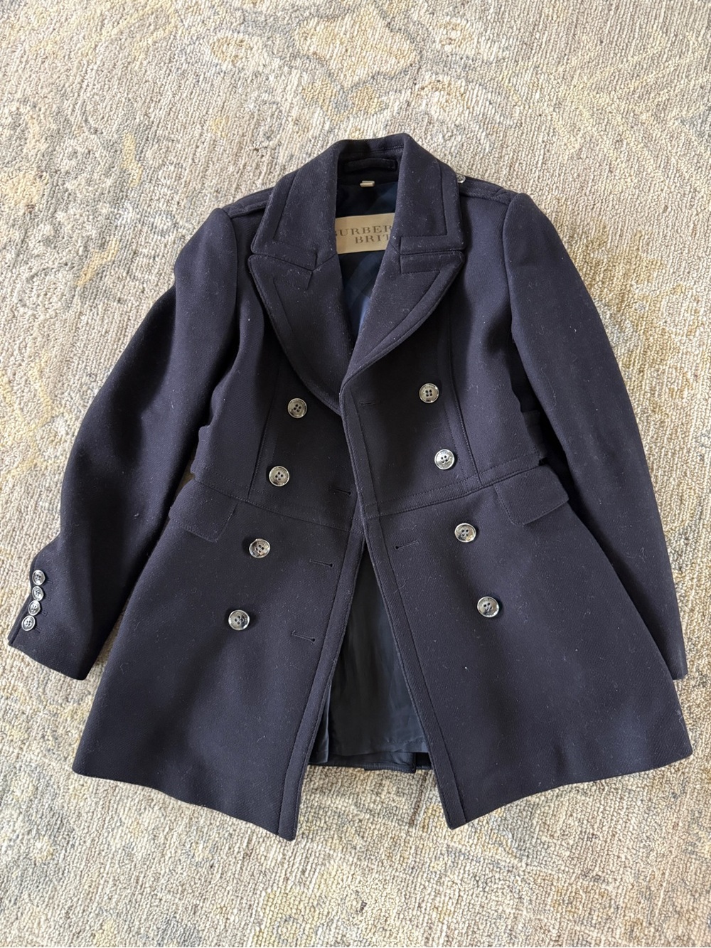 Burberry Navy Double-Breasted Pea Coat
